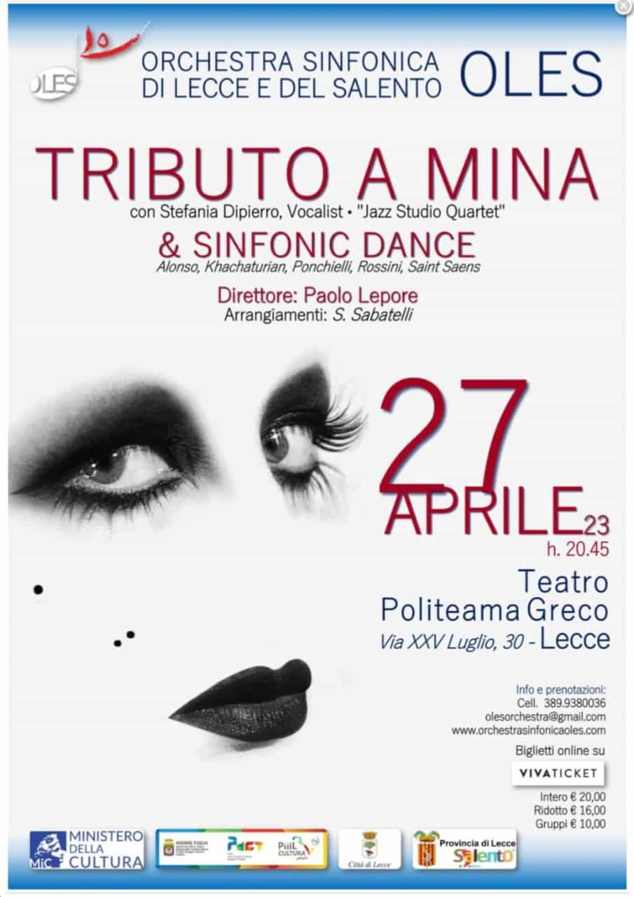 Tributo a Mina & Symphonic Dance, prosegue la stagione della Oles Orchestra Sinfonica di Lecce e del Salento con un concerto dedicato all’artista italiana