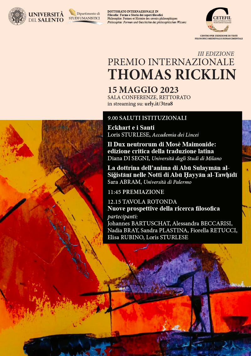 PREMIO INTERNAZIONALE “THOMAS RICKLIN” ALLA RICERCATRICE DIANA DI SEGNI (UNIVERSITÀ DI MILANO STATALE)