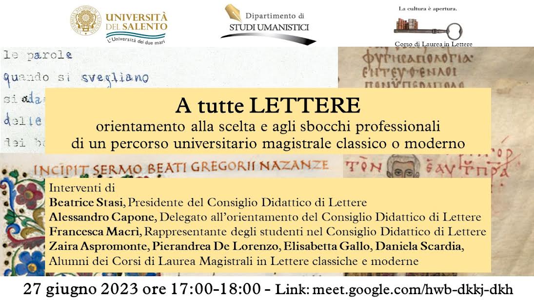 27 giugno incontro online orientamento lettere