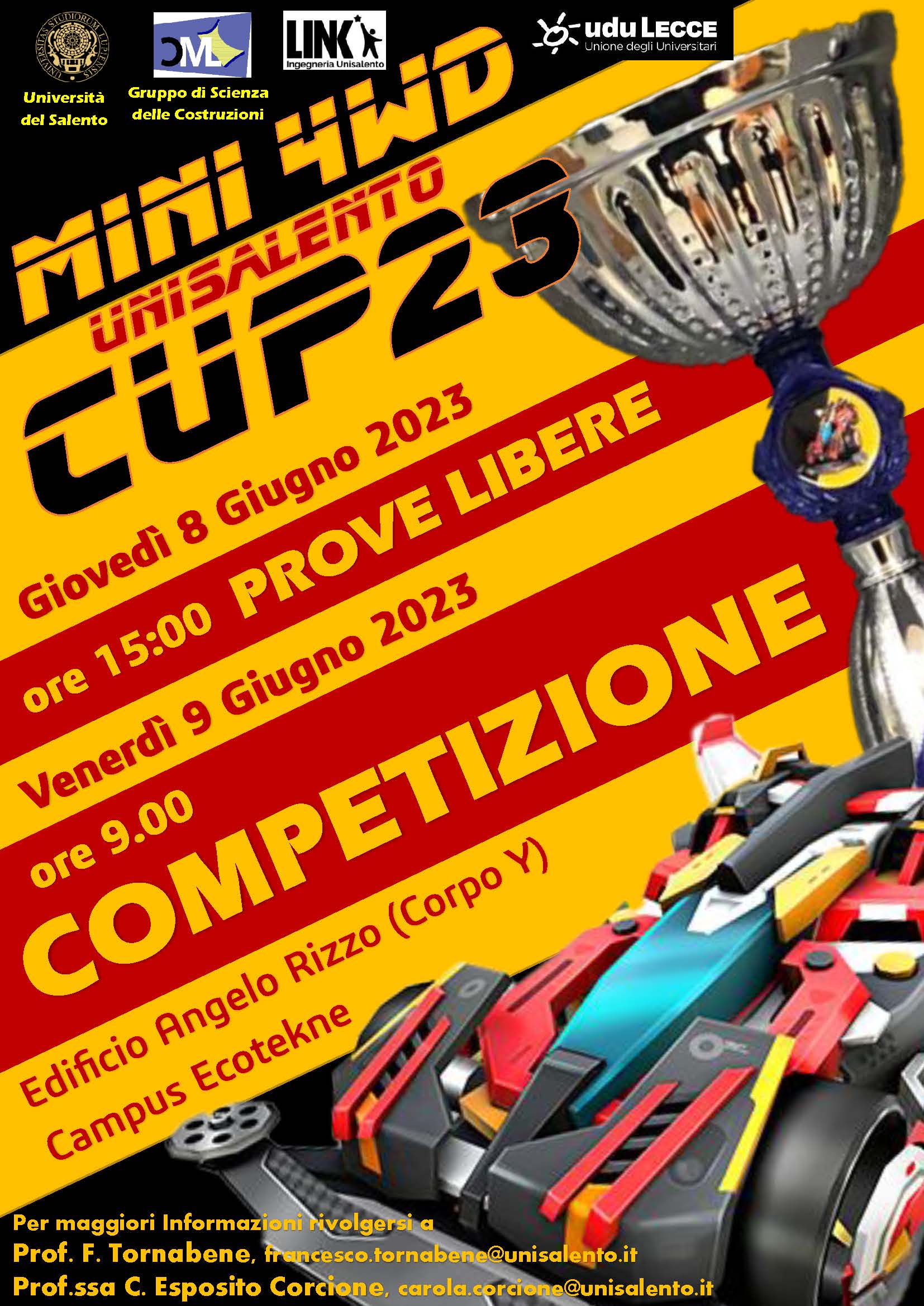 “MINI 4WD UNISALENTO CUP”: IL 9 GIUGNO 2023 CENTO STUDENTI DI INGEGNERIA SI SFIDANO NELLA PROGETTAZIONE DI MODELLINI D’AUTO DA CORSA