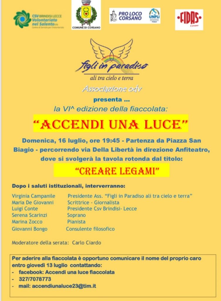 ‘Accendi una Luce’ la IV edizione della fiaccolata dell’associazione figli in Paradiso accende Corsano