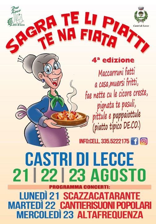 I sapori del passato riaffiorano nella Sagra te li piatti te na fiata dal 21 al 23 agosto a Castri di Lecce