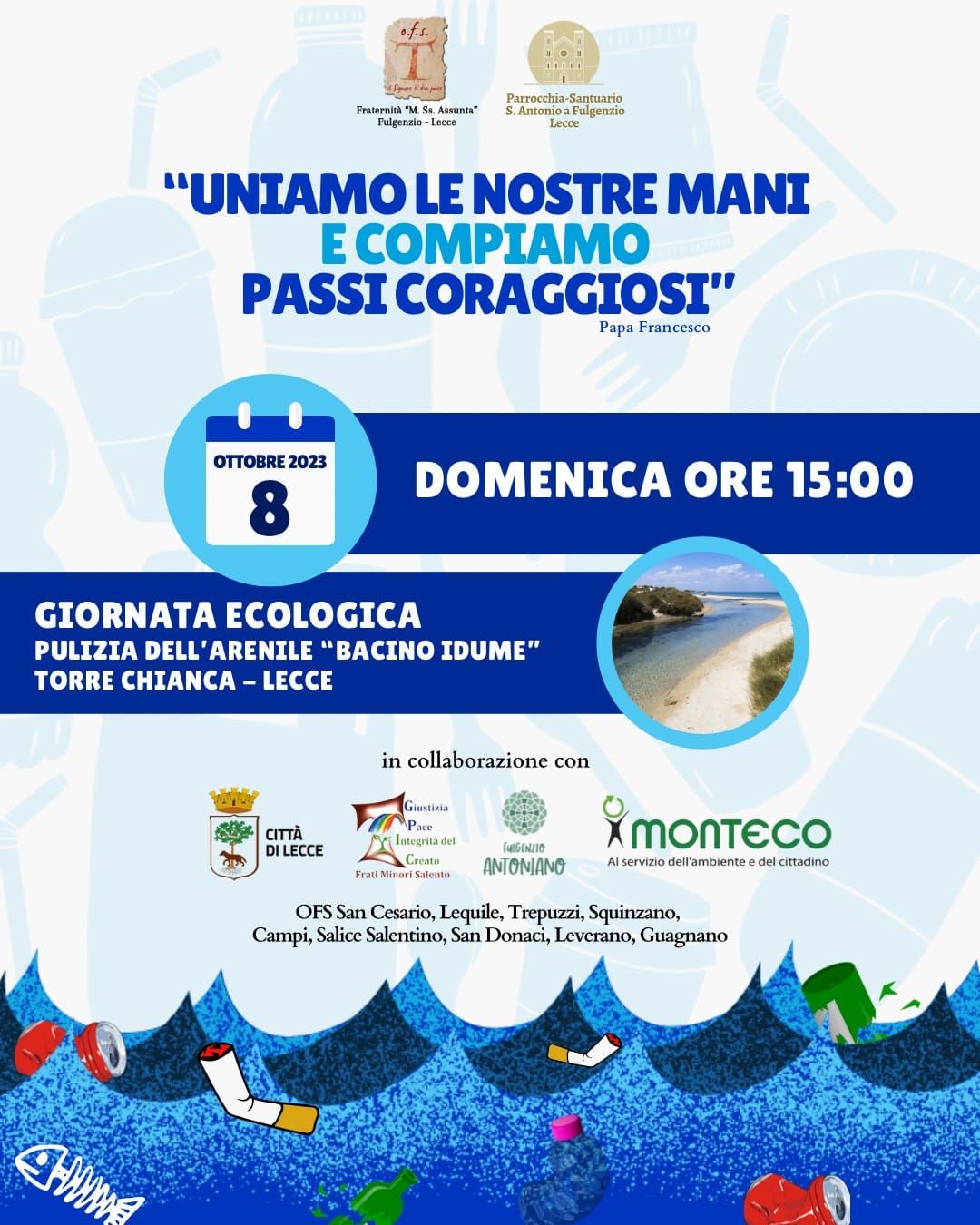 Domenica 8 ottobre, una giornata ecologica a Torre Chianca promossa dall’ORDINE FRANCESCANO SECOLARE di Lecce