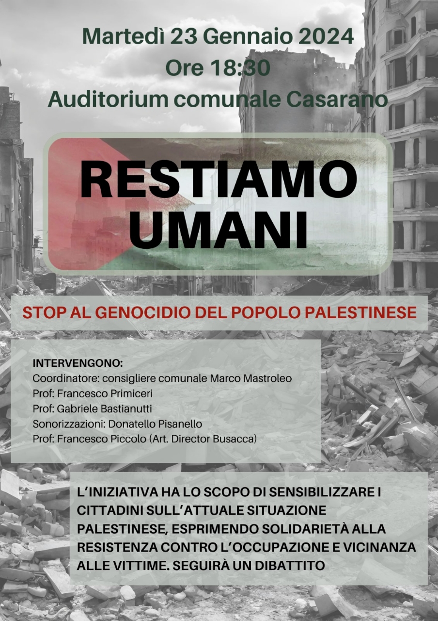 “Restiamo Umani” a Casarano un dibattito sul genocidio del popolo palestinese