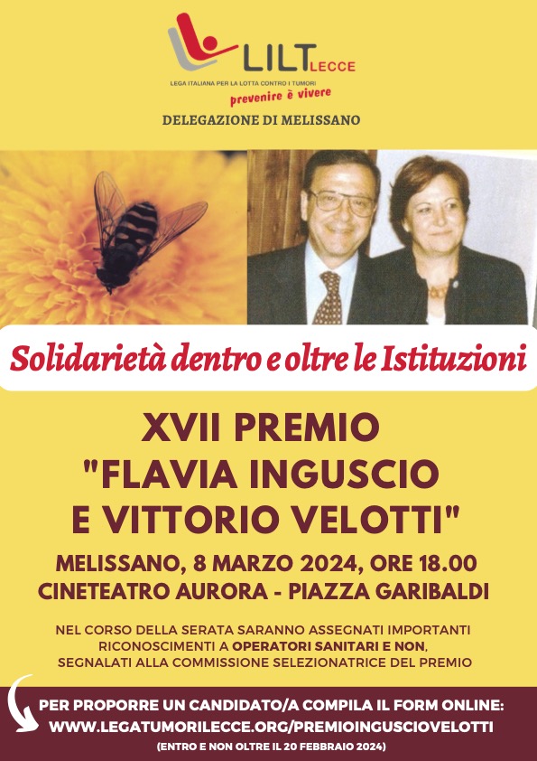 XVII Premio LILT “Flavia Inguscio e Vittorio Velotti”: solidarietà e impegno contro i tumori