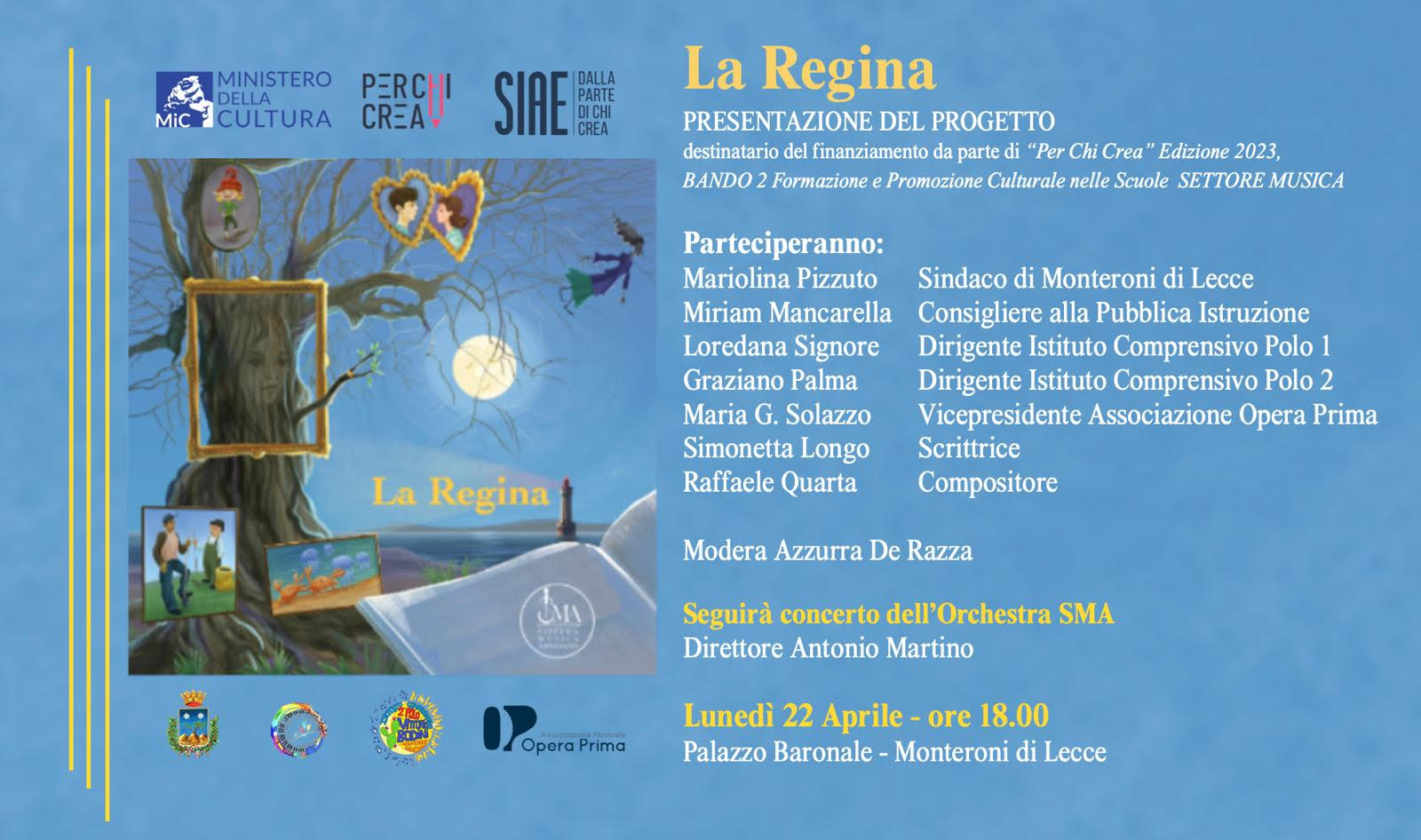 A Monteroni di Lecce (Le) lunedì 22 aprile presentazione de “La Regina”, lo spettacolo musicale dei bambini dell’Orchestra SMA sul Salento colpito dalla Xylella