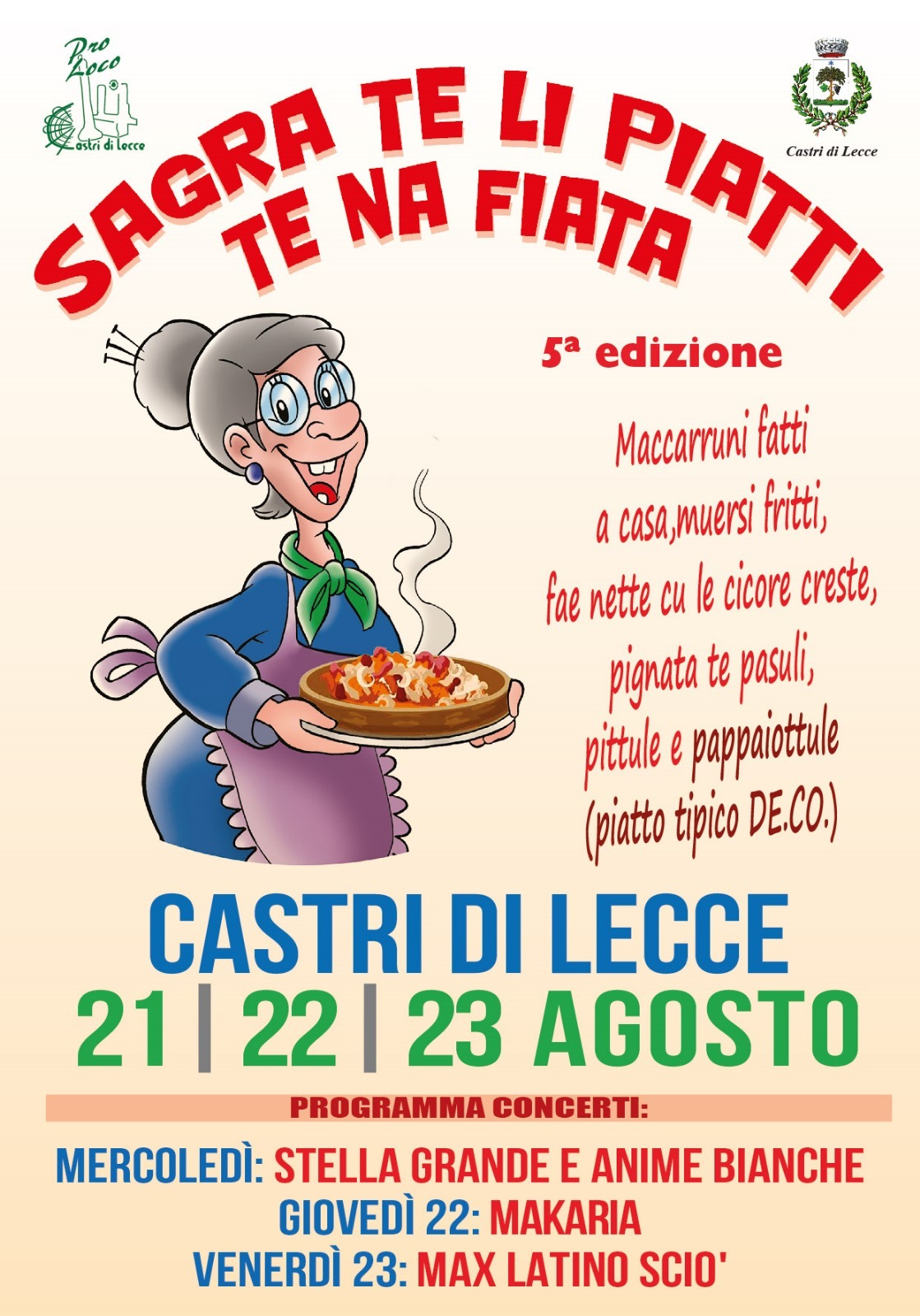 A Castrì di Lecce la 5° edizione della Sagra te li piatti te na fiata dal 21 al 23 agosto