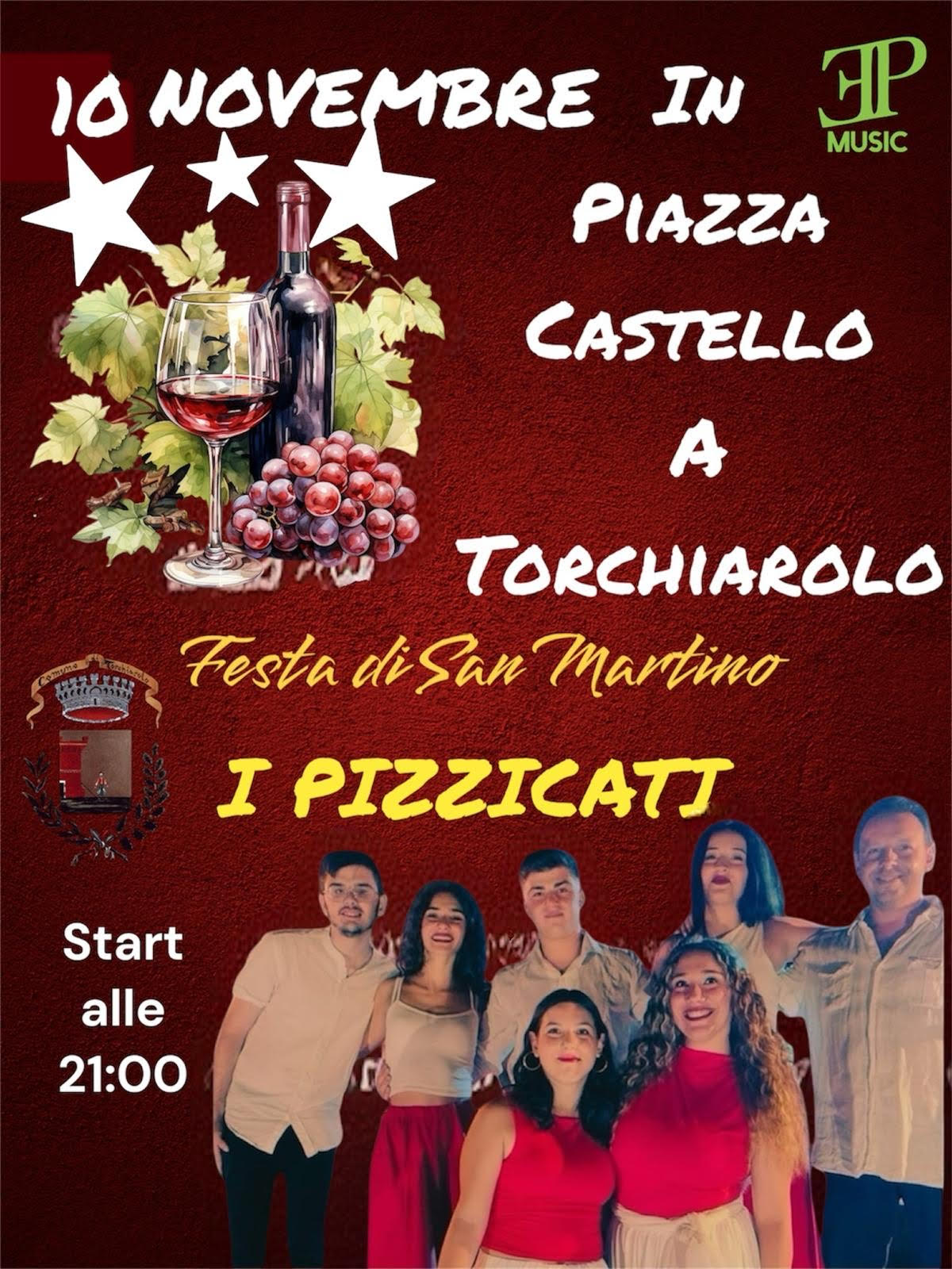 “I PIZZICATI” SUL PALCO DI PIAZZA CASTELLO A TORCHIAROLO PER FESTEGGIARE SAN MARTINO