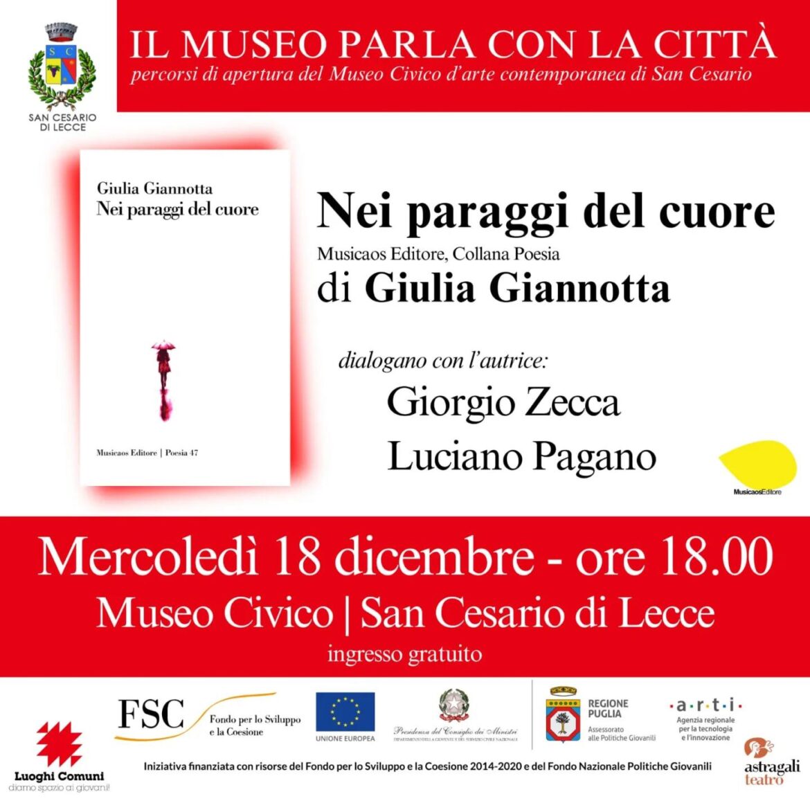 Si apre con “Nei paraggi del cuore” di Giulia Giannotta il ciclo di incontri letterari al Museo Civico di San Cesario di Lecce