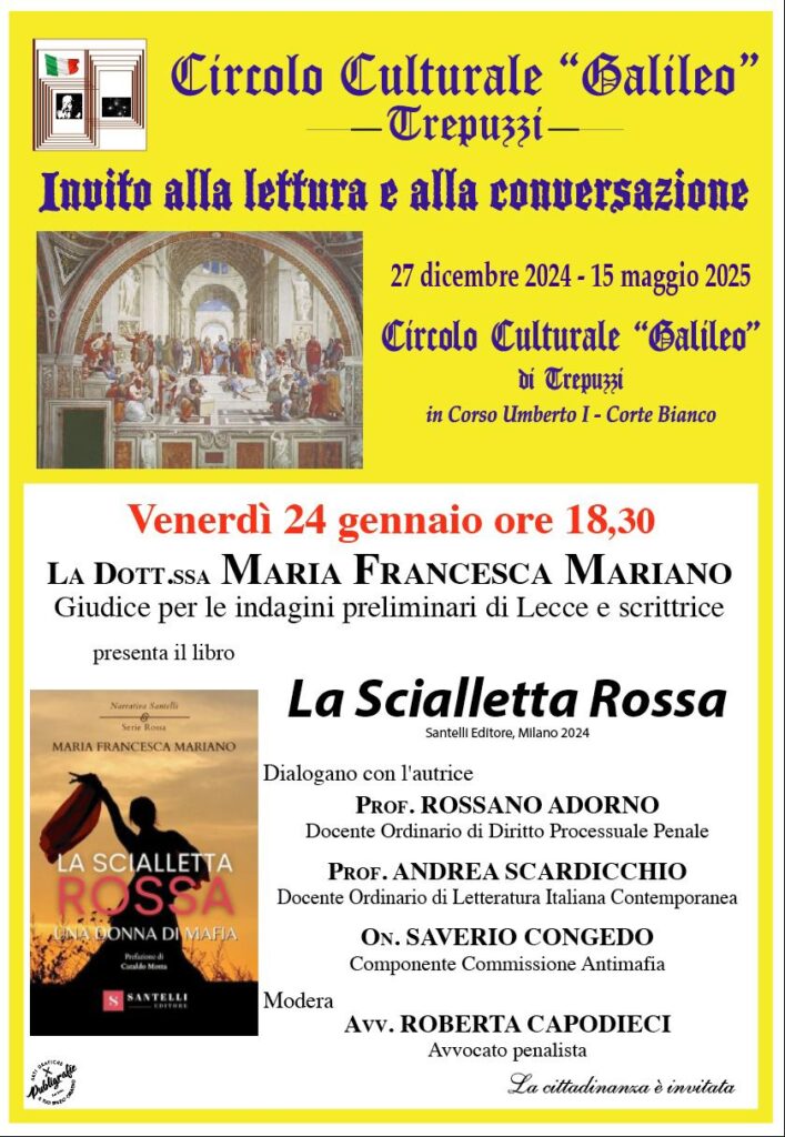 Evento culturale a Trepuzzi: presentazione del libro “La scialletta rossa – Una donna di mafia”