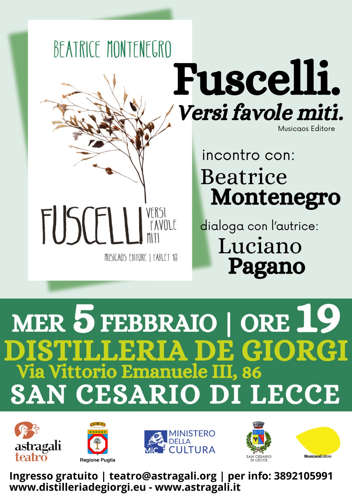 BEATRICE MONTENEGRO PRESENTA IL SUO ULTIMO LIBRO “FUSCELLI. VERSI FAVOLE MITI”