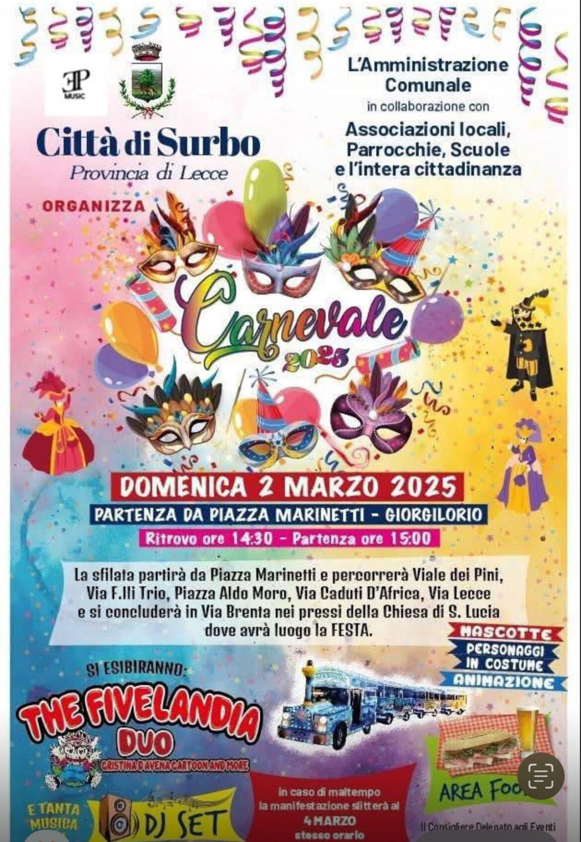 A SURBO SI FESTEGGIA IL CARNEVALE 2025 TRA SFILATE, ANIMAZIONE E TANTA BUONA MUSICA