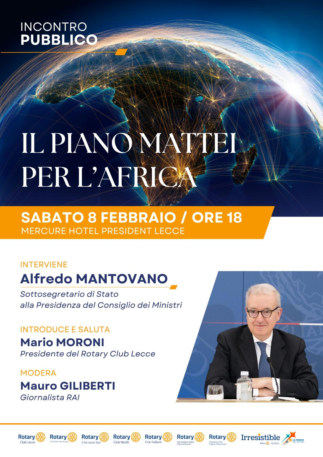 Alfredo Mantovano ospite del Rotary Club Lecce: “Il Piano Mattei per l’Africa” 8 febbraio 2025